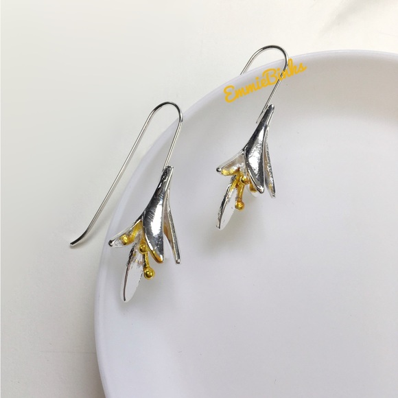 New Mixed Metal Floral Threader Drop Dangle Earrings ~ Tulips - Picture 10 of 16